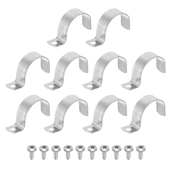 Uxcell 10Pcs 1.7" Pipe Strap, 1 Hole Pipe Clamp 304 Stainless Steel Rigid Conduit Clamp U Bracket Heavy Duty with Self-Tapping Screws for Tube Installation, Silver