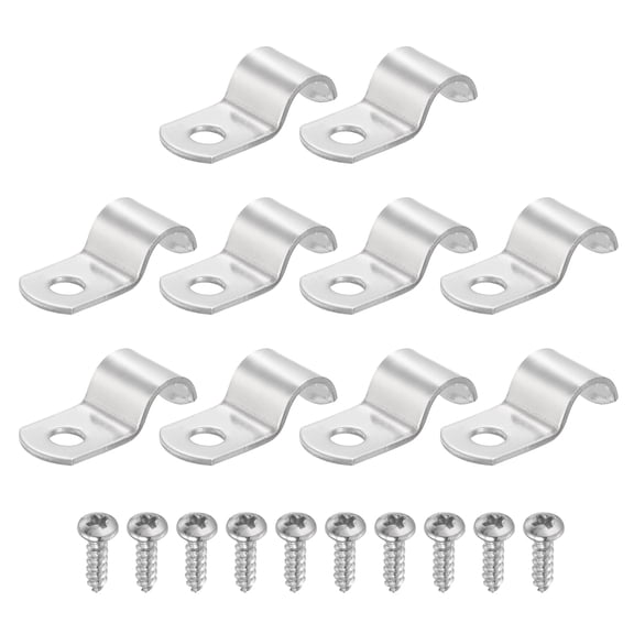 Uxcell 10Pcs 2/5" Pipe Strap, 1 Hole Pipe Clamp 304 Stainless Steel Rigid Conduit Clamp U Bracket Heavy Duty with Self-Tapping Screws for Tube Installation, Silver