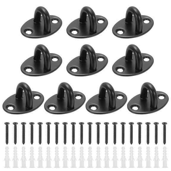 Uxcell 10 Pcs Stainless Steel Ceiling Hooks, Oval Pad Eyes Plate Black