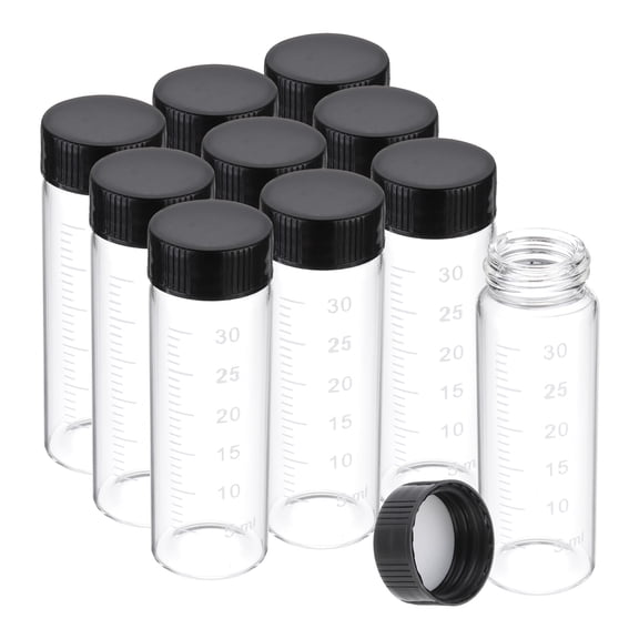 Uxcell 10Pcs 30ml Small Clear Glass Vials with Black Screw Cap, Borosilicate Glass Graduated Sample Bottles