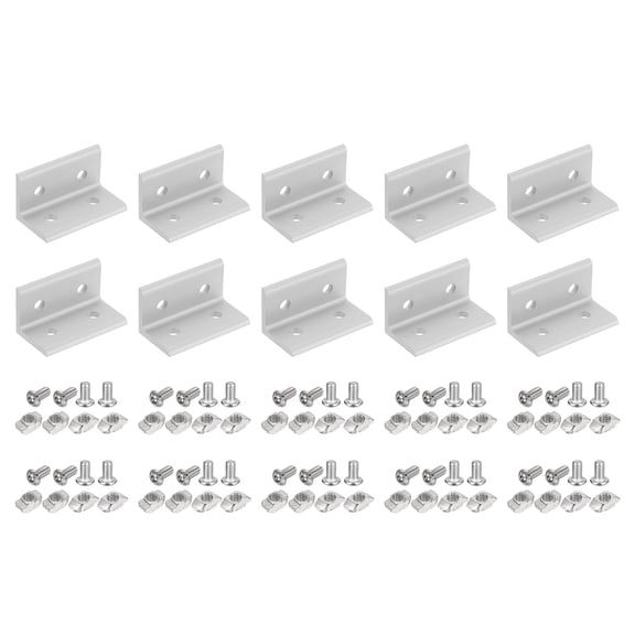 Uxcell 10Pcs 4 Hole Inside Corner Bracket, L Bracket Connector for 3060 Aluminum Extrusion Profile 8.2mm T-Slot with Nuts Screws for Furniture, Framing Structures, Silver