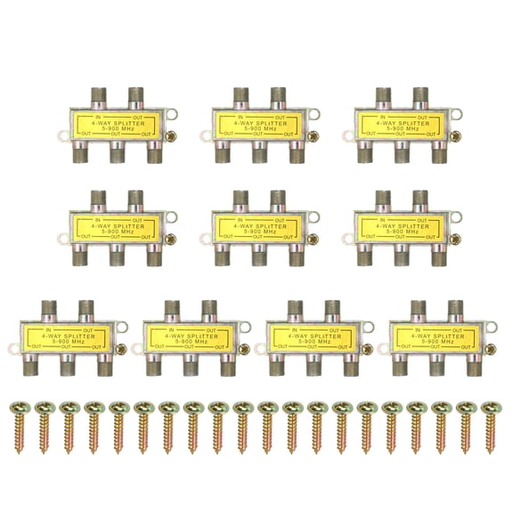 Uxcell 10Pcs 4 Way Coaxial Cable Splitter, 5-900 MHz F Type Connector Coaxial Splitter Low Loss Signal Distributor for TV Satellite Antenna Modem Home Theater HDTV CATV, Multicolor