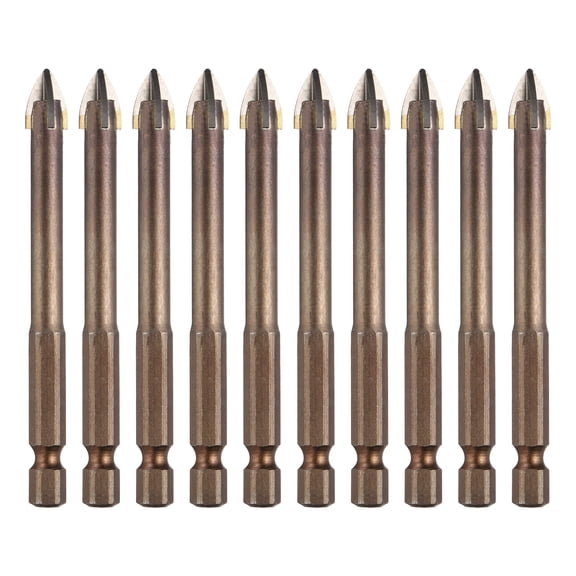 Uxcell 10Pcs 5/16" Carbide Masonry Drill Bits Hex Shank Cross Tip Straight Brown 8mm Masonry Bits, Tile Glass Boring, Brick Concrete Punching, Cement Wall Piercing
