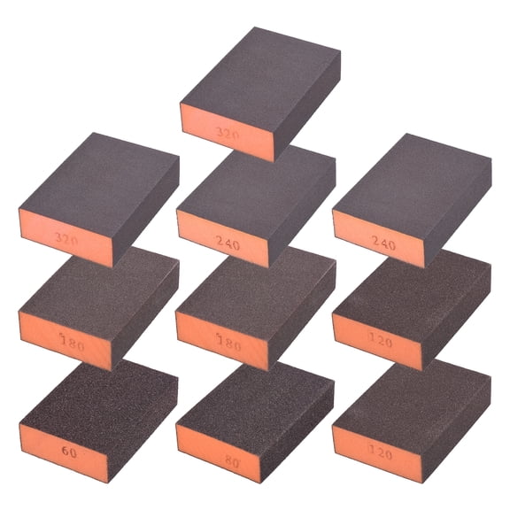 Uxcell 10Pcs 60/80/120/180/240/320Grit Sanding Sponges, Washable and Reusable Handmade Sanding Blocks - Wet Dry Flexible Sandpaper Abrasive Brick Pad for Wood Drywall Auto Metal Polishing