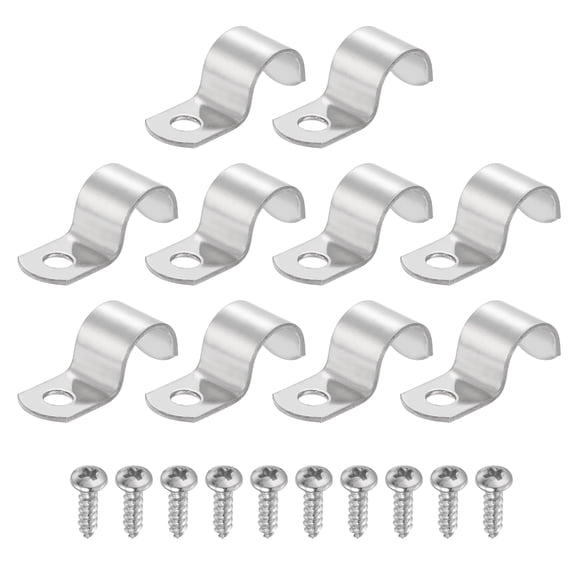 Uxcell 10Pcs 9/16" Pipe Strap, 1 Hole Pipe Clamp 304 Stainless Steel Rigid Conduit Clamp U Bracket Heavy Duty with Self-Tapping Screws for Tube Installation, Silver