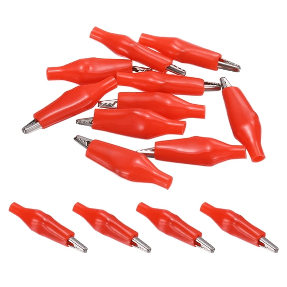 Uxcell 10Pcs Alligator Clips 24mm Small Steel Insulated Electrical Test Clamp Crocodile Clamps for Multimeter Laboratory Electric Battery Testing Cable Clip, Red