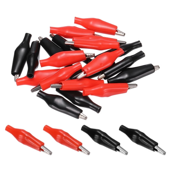 Uxcell 10Pcs Alligator Clips 24mm Small Steel Insulated Electrical Test Clamp Crocodile Clamps for Multimeter Laboratory Electric Battery Testing Cable Clip, Red/Black