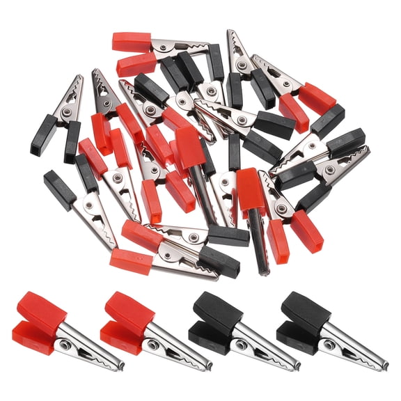 Uxcell 10Pcs Alligator Clips 33mm Small Steel Electrical Test Clamp with Plastic Hands Crocodile Clamps for Multimeter Laboratory Electric Battery Testing Cable Clip, Red/Black