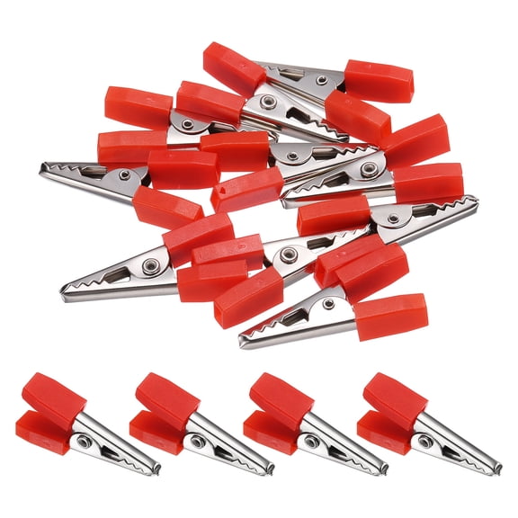 Uxcell 10Pcs Alligator Clips 33mm Small Steel Electrical Test Clamp with Plastic Hands Crocodile Clamps for Multimeter Laboratory Electric Battery Testing Cable Clip, Red