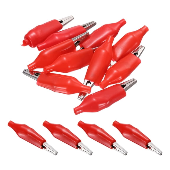 Uxcell 10Pcs Alligator Clips 35mm Large Steel Insulated Electrical Test Clamp Crocodile Clamps for Multimeter Laboratory Electric Battery Testing Cable Clip, Red