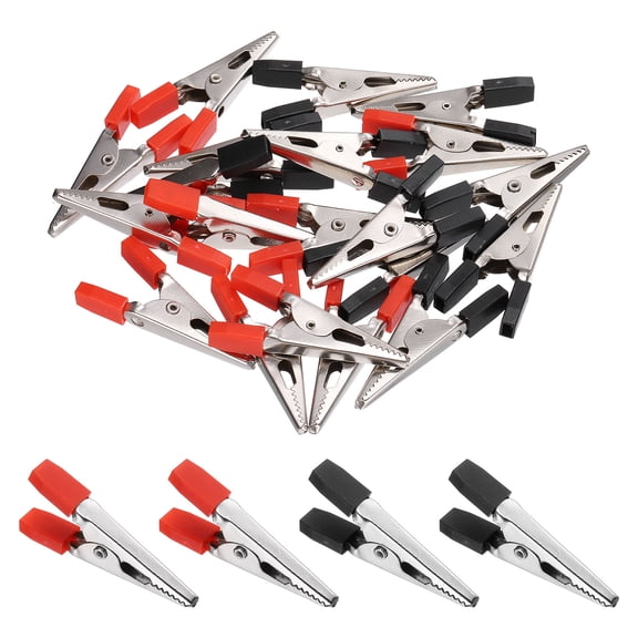 Uxcell 10Pcs Alligator Clips 46mm Large Steel Electrical Test Spring Clamps with Plastic Hands Nickel Plated Crocodile Clamps for Multimeter Testing Cable Clip, Red/Black