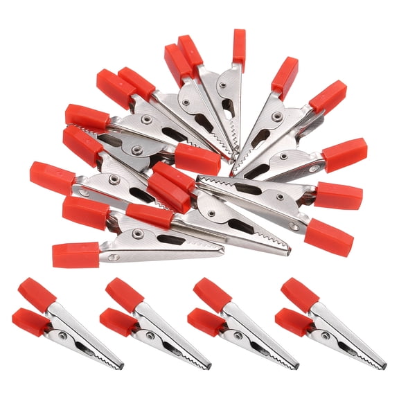Uxcell 10Pcs Alligator Clips 46mm Large Steel Electrical Test Spring Clamps with Plastic Hands Nickel Plated Crocodile Clamps for Multimeter Testing Cable Clip, Red