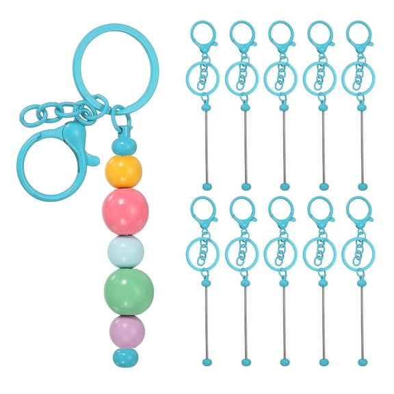Uxcell 10Pcs Beadable Keychains, Metal DIY Beaded Keychain Making Kit with Lobster Hook for Crafts, Candy Blue