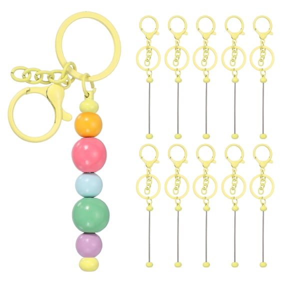 Uxcell 10Pcs Beadable Keychains, Metal DIY Beaded Keychain Making Kit with Lobster Hook for Crafts, Candy Yellow