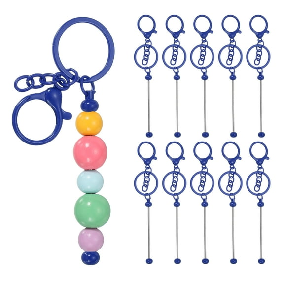 Uxcell 10Pcs Beadable Keychains, Metal DIY Beaded Keychain Making Kit with Lobster Hook for Crafts, Dark Blue