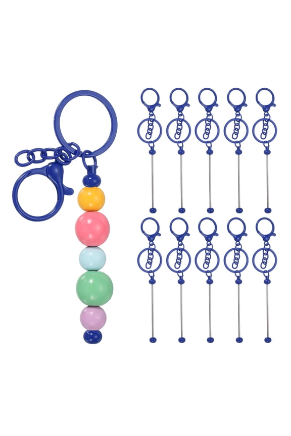 10Pcs Beadable Keychains, Metal DIY Beaded Keychain Making Kit with Lobster Hook for Crafts, Dark Blue