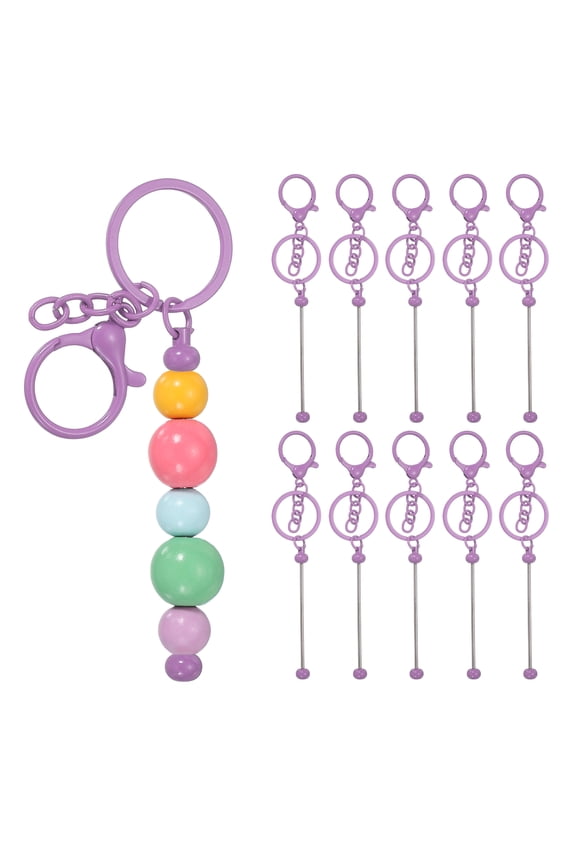 10Pcs Beadable Keychains, Metal DIY Beaded Keychain Making Kit with Lobster Hook for Crafts, Dark Purple