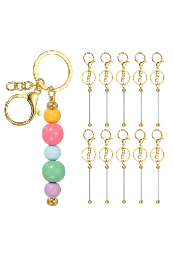 10Pcs Beadable Keychains, Metal DIY Beaded Keychain Making Kit with Lobster Hook for Crafts, Gold