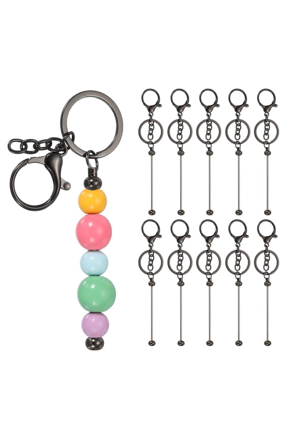10Pcs Beadable Keychains, Metal DIY Beaded Keychain Making Kit with Lobster Hook for Crafts, Gray