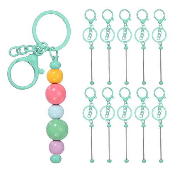 Uxcell 10Pcs Beadable Keychains, Metal DIY Beaded Keychain Making Kit with Lobster Hook for Crafts, Mint Green