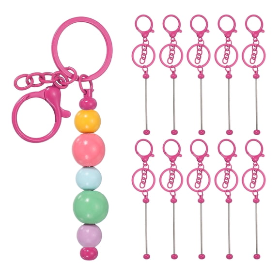 Uxcell 10Pcs Beadable Keychains, Metal DIY Beaded Keychain Making Kit with Lobster Hook for Crafts, Rose Red