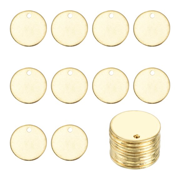 Uxcell 10Pcs Blank Stamping Tag Engraved Round Charm Pendant with Holes 0.59" Gold for Pendant Bracelet Necklace Jewelry Making Earring
