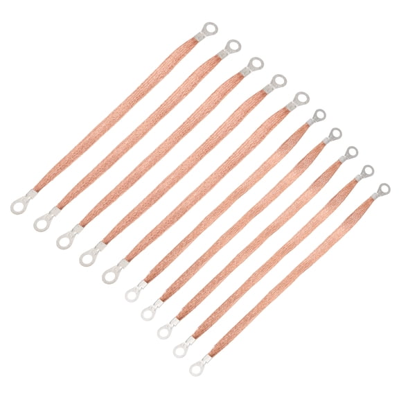 Uxcell 10Pcs Braided Ground Strap 10"x0.4",12"x0.4" Copper Universal Automotive Flat Ground Strap Connectors