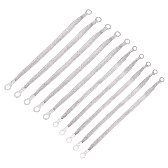 Uxcell 10Pcs Braided Ground Strap 10"x0.4",12"x0.4" Tinned Copper Universal Automotive Flat Ground Strap Connectors