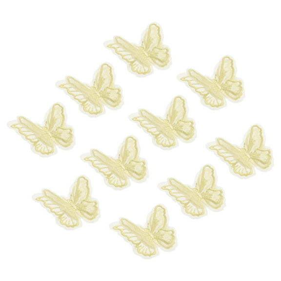 Uxcell 10Pcs Butterfly Appliques Embellishments, 2 inches Double Layer Lace Organza Patches for Wedding Dress Hat, Yellow