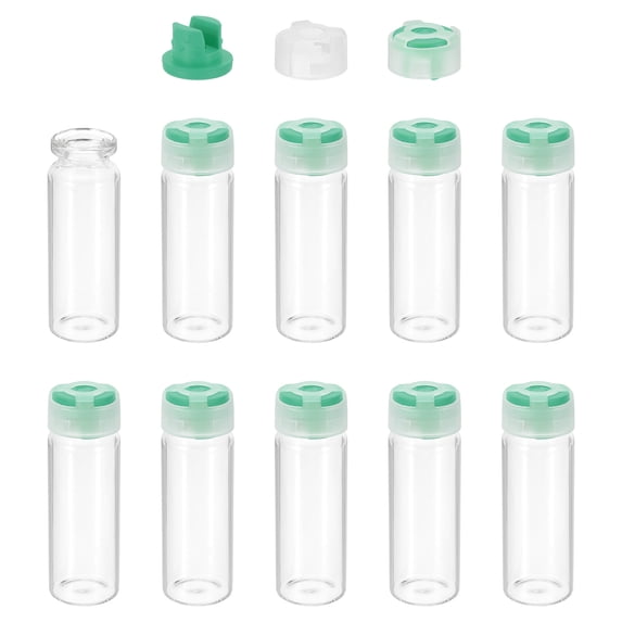 Uxcell 10Pcs Clear Glass Sample Vials, Small Liquid Bottles Green 15ml