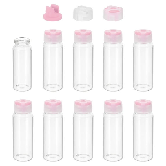 Uxcell 10Pcs Clear Glass Sample Vials, Small Liquid Bottles Pink 20ml