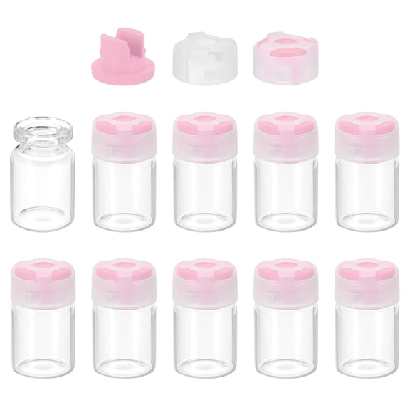 Uxcell 10Pcs Clear Glass Sample Vials, Small Liquid Bottles Pink 5ml