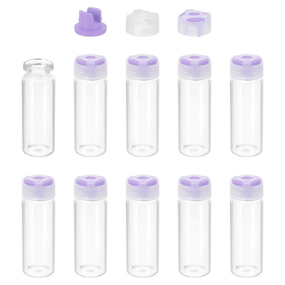 Uxcell 10Pcs Clear Glass Sample Vials, Small Liquid Bottles Purple 15ml