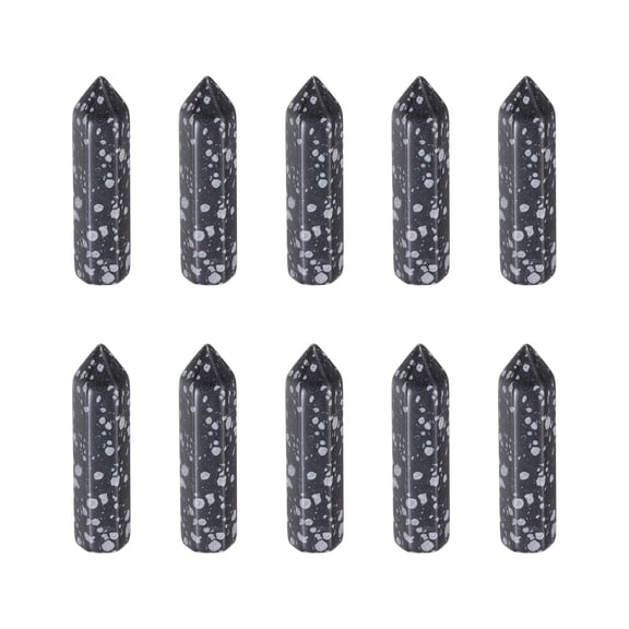 Uxcell 10Pcs Crystals Wands, Snowflake Obsidian Natural Hexagonal Crystal for Chakra Meditation Wire Wrapping Home Decor Bulk Rough Stone Collection, 33 x 8mm