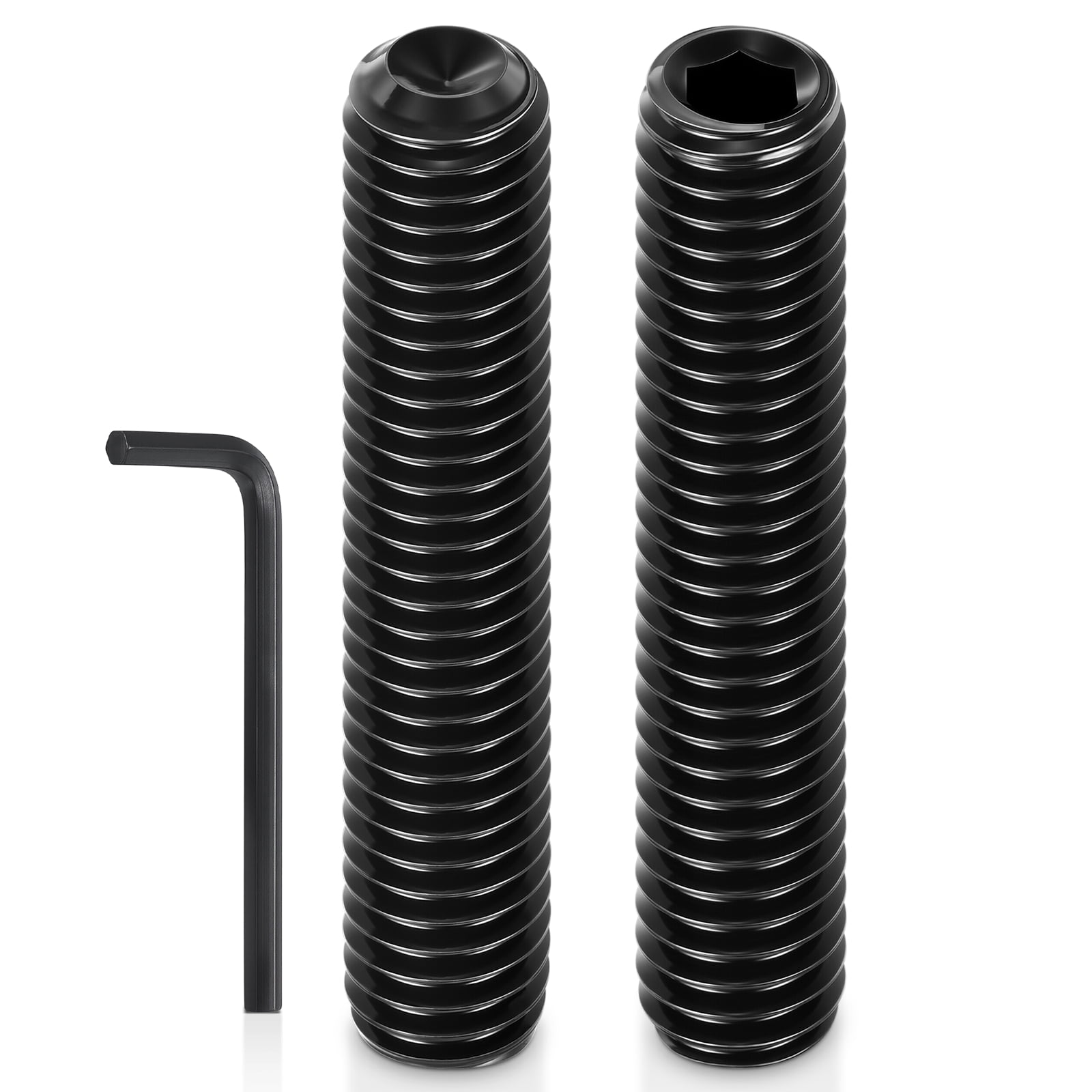 Uxcell 10Pcs Cup Point Socket Set Screws - [3/8"-16x2"] Carbon Steel - Black Oxide Finish Hex Socket Grub Set Screws with Hex Key Wrench for Door Handles, Knobs & Light Fixtures