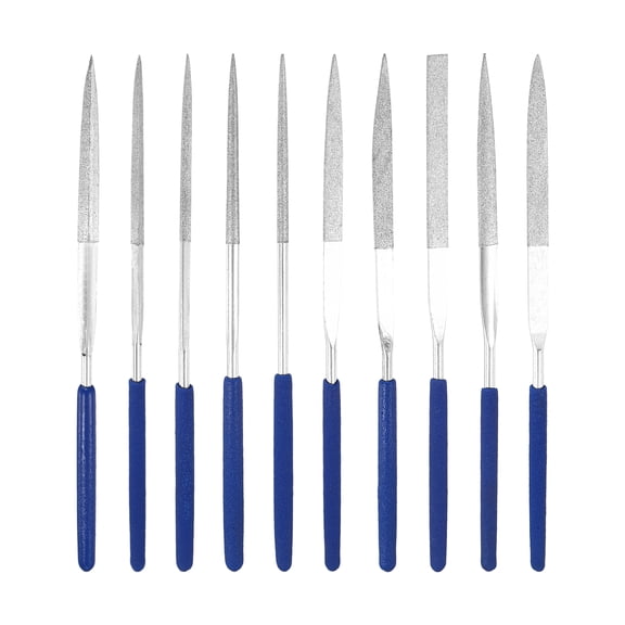 Uxcell 10Pcs Diamond File Set 3 x 140mm 100 Grit Diamond Needle Files for Metal Glass Wood Stone Grinding Polishing Engraving, Silver