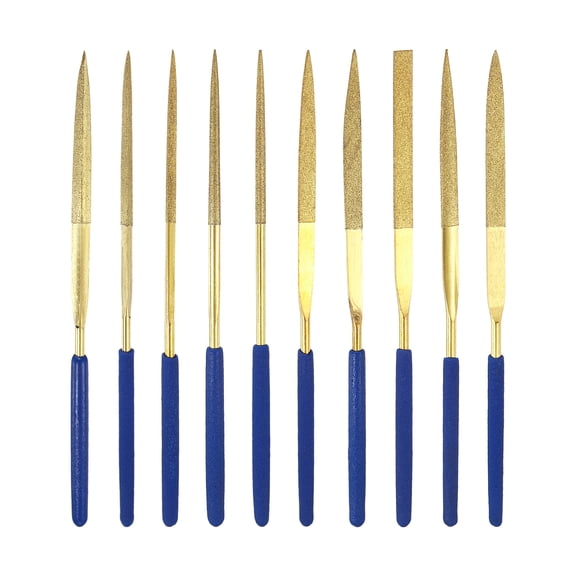 Uxcell 10Pcs Diamond File Set 3 x 140mm 120 Grit Diamond Needle Files for Metal Glass Wood Stone Grinding Polishing Engraving, Gold