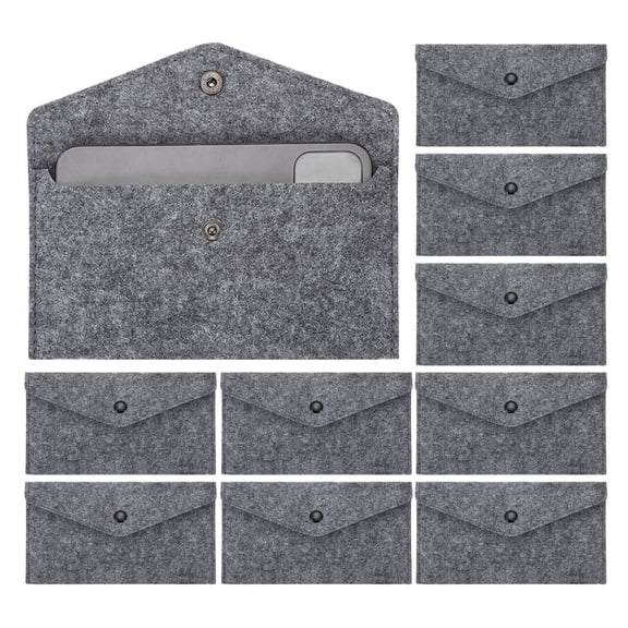Uxcell 10Pcs Felt Money Bag, Felt Cellphone Sleeve Case Pouch Cash Bag Button Closure Cash Envelope Wallet Storage Pouch for Card Pen Sunglasses, Medium Gray