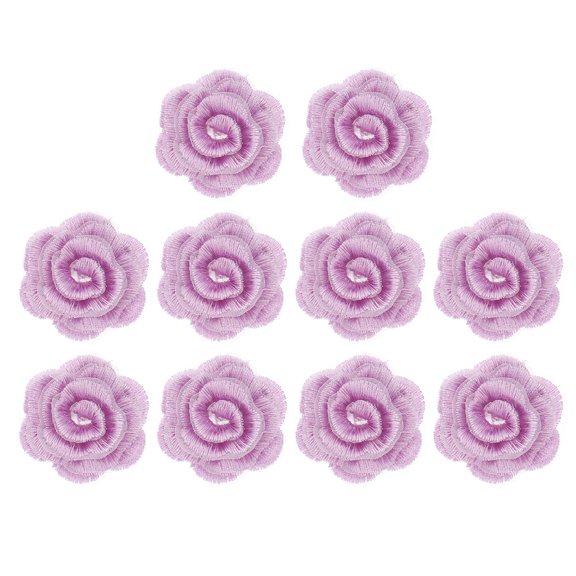 Uxcell 10Pcs Flower Lace Embroidery Applique, 3D Embroidered Floral Sew on Patch with Organza Applique for Clothing Wedding Dress DIY Clothes Craft, Purple