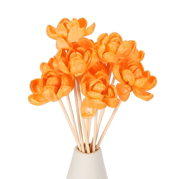 Uxcell 10Pcs Flower Scent Diffuser Sticks, 8.7 Inch Natural Oil Aroma Reed Diffuser Stick with Aromatherapy Lotus Flowers Decoration for Home Bathroom Meeting Room, Orange Yellow