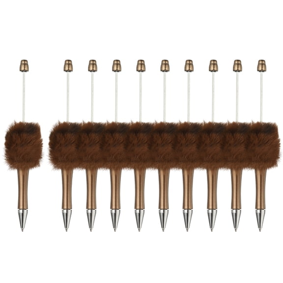 Uxcell 10Pcs Fluffy Beadable Pens, Plush Fuzzy Plastic Bead Pen Bead Ballpoint for DIY Gift Writing Office Supplies, Champagne Gold/Leopard