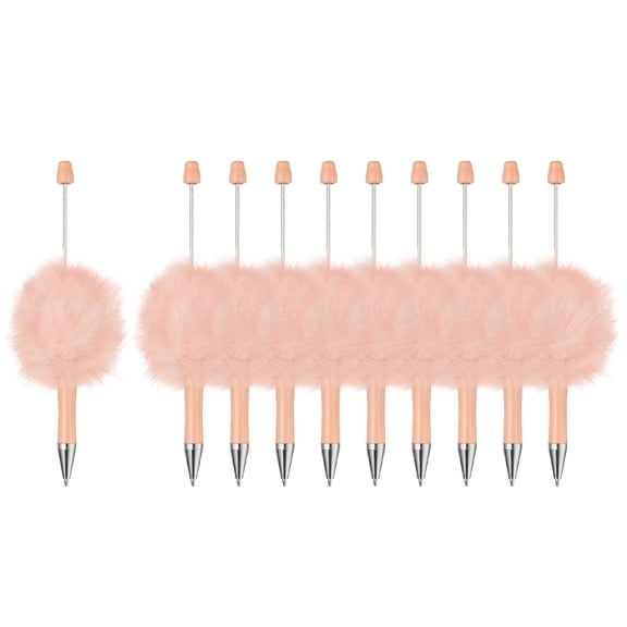 Uxcell 10Pcs Fluffy Beadable Pens, Plush Fuzzy Plastic Bead Pen Bead Ballpoint for DIY Gift Writing Office Supplies, Light Pink