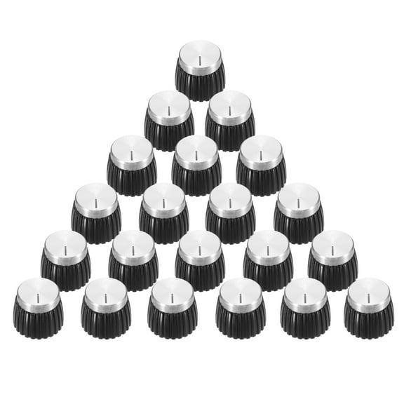 20Pcs Guitar Amplifier Push on Fit Knobs for 6mm/0.24" Dia Potentiometer, Control Knob Black-Silver for Volume Tone Control, Guitar Bass Parts, Chrome