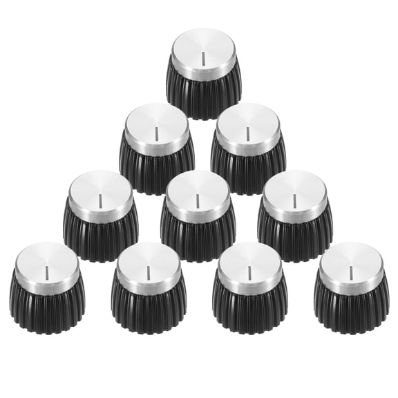 10Pcs Guitar Amplifier Push on Fit Knobs for 6mm/0.24" Dia Potentiometer, Control Knob Black-Silver for Volume Tone Control, Guitar Bass Parts, Chrome