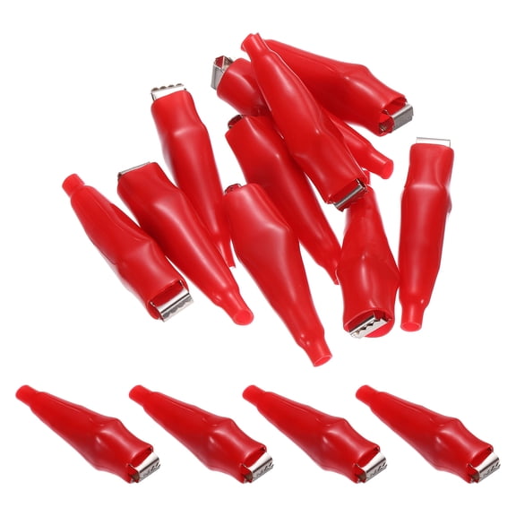 Uxcell 10Pcs Insulated Alligator Clips 42.5mm 5A Electrical Test Spring Clamps Crocodile Clamps for Multimeter Laboratory Electric Battery Testing Cable Clip, Red