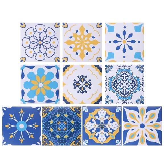 Uxcell 10Pcs Moroccan Peel and Stick Backsplash Tiles, 4" x 4" Self-Adhesive Tile Stickers Waterproof Wallpaper Wall for Kitchen Bathroom Bedroom, Colorful
