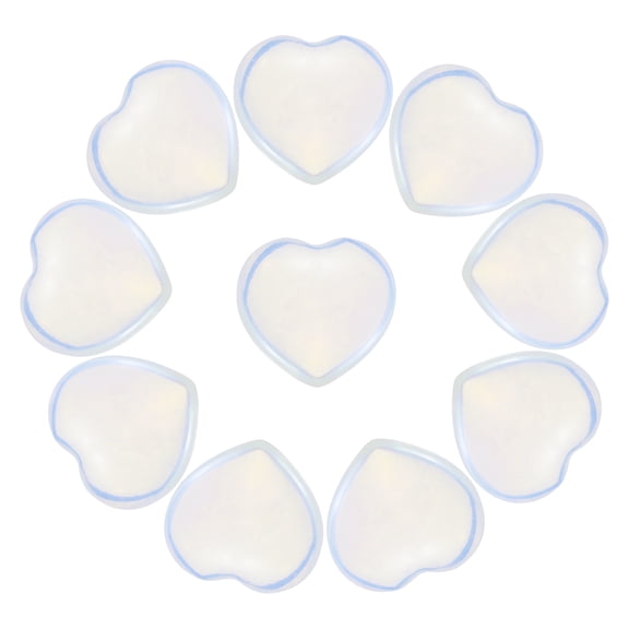Uxcell 10Pcs Natural Heart Shaped Crystal Stone, 0.8" Polished Love Gemstone Crystal, Pocket Rock Engraved Worry Stones for Women Valentines Gift Meditation 0.24" Thick, Opalite