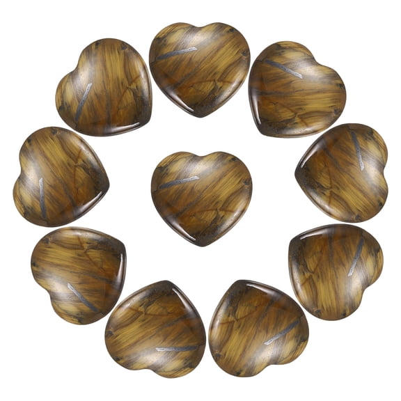 Uxcell 10Pcs Natural Heart Shaped Crystal Stone, 0.8" Polished Love Gemstone Crystal, Pocket Rock Engraved Worry Stones for Women Valentines Gift Meditation 0.24" Thick, Tigers Eye