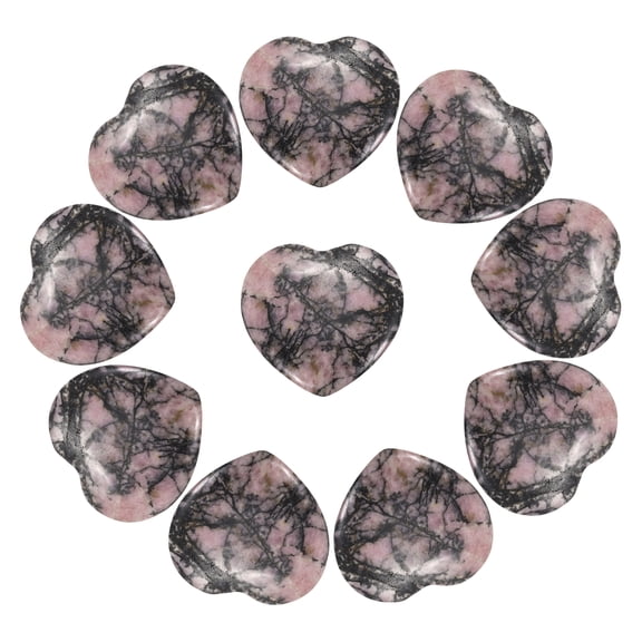 Uxcell 10Pcs Natural Heart Shaped Crystal Stone, 0.8" Polished Love Gemstone Crystal, Pocket Rock Engraved Worry Stones for Women Valentines Gift Meditation 0.24" Thick, Rhodonite