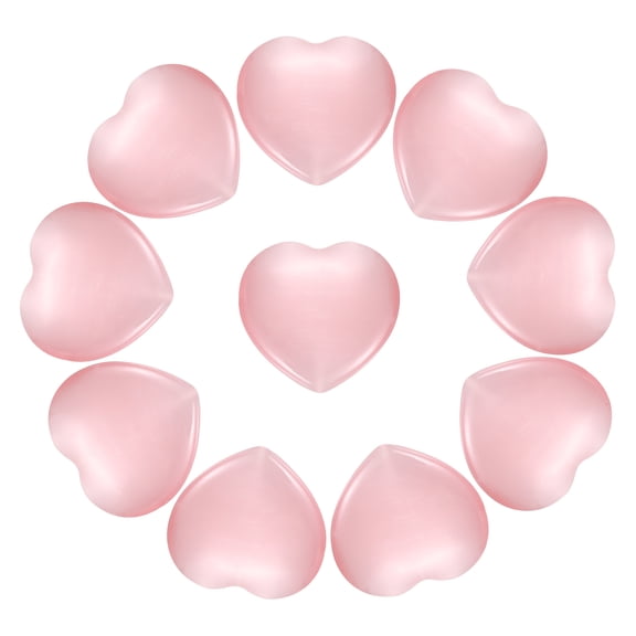 Uxcell 10Pcs Natural Heart Shaped Crystal Stone, 0.8" Polished Love Gemstone Crystal, Pocket Rock Engraved Worry Stones for Women Valentines Gift Meditation 0.24" Thick, Pink Cats Eye